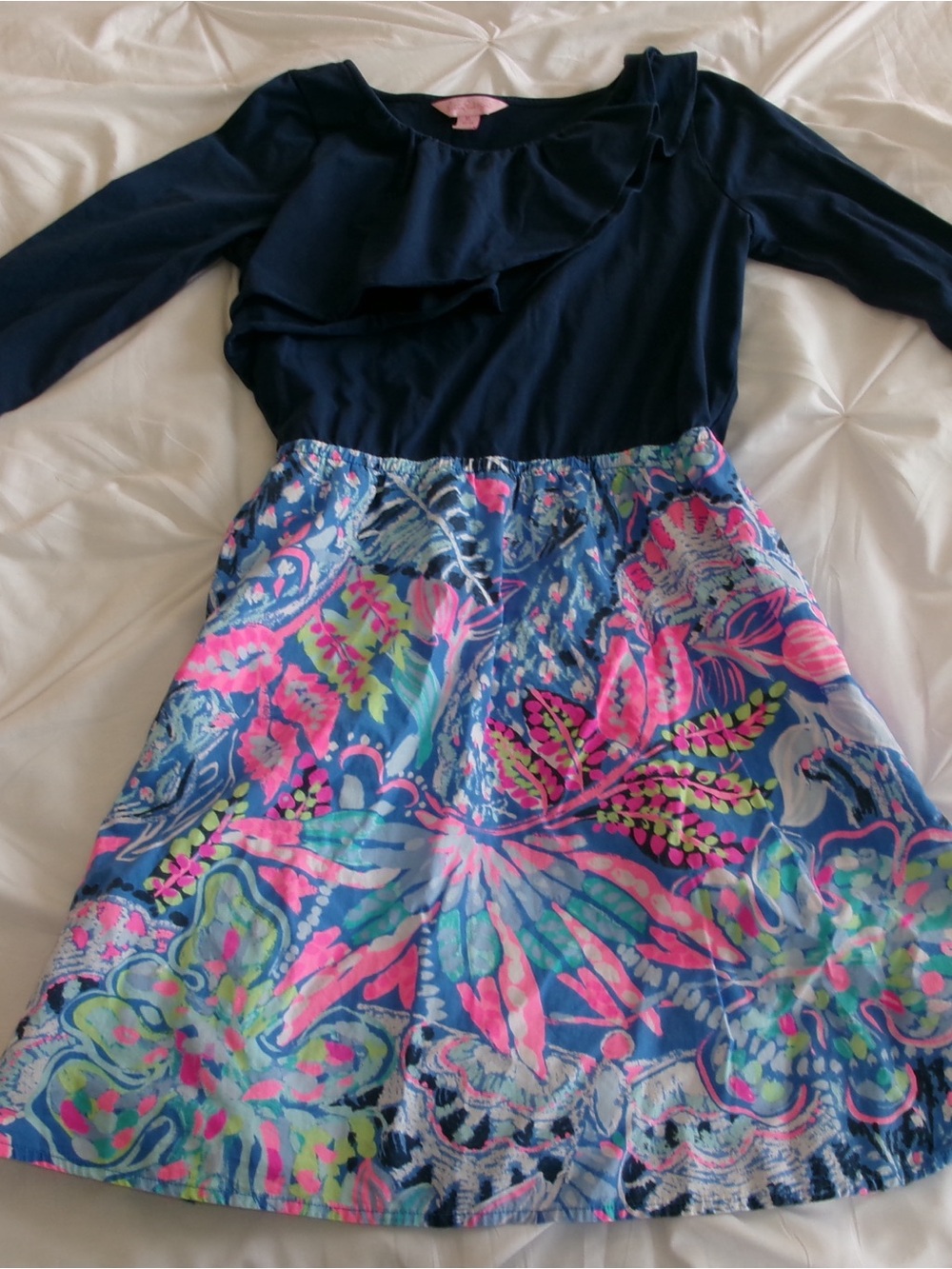 Lilly Pulitzer Navy Gathered Neckline Top
